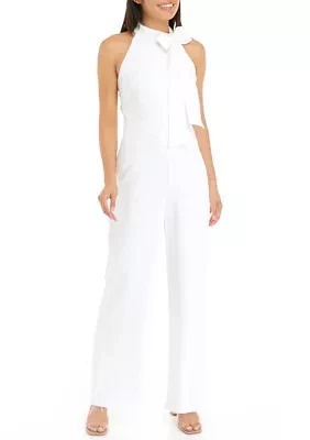 Women's Sleeveless Bow Tie Neck Solid Crepe Jumpsuit