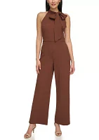 Women's Sleeveless Bow Tie Neck Solid Crepe Jumpsuit