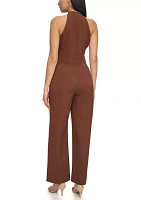 Women's Sleeveless Bow Tie Neck Solid Crepe Jumpsuit