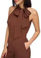 Women's Sleeveless Bow Tie Neck Solid Crepe Jumpsuit