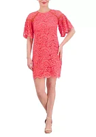 Women's Short Sleeve Lace Solid A-Line Dress