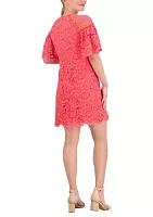 Women's Short Sleeve Lace Solid A-Line Dress