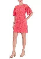 Women's Short Sleeve Lace Solid A-Line Dress