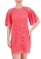 Women's Short Sleeve Lace Solid A-Line Dress