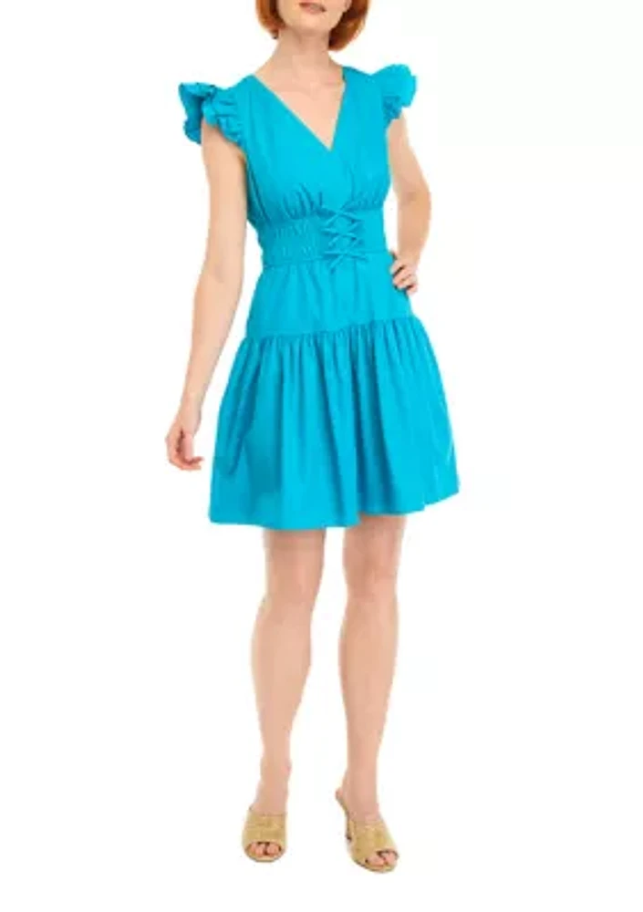 Women's Sleeveless V-Neck Solid Fit and Flare Dress