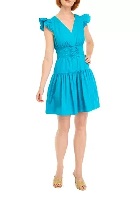 Women's Sleeveless V-Neck Solid Fit and Flare Dress