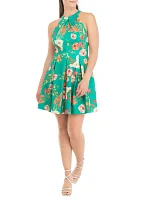 Women's Sleeveless Halter Neck Floral Fit and Flare Dress