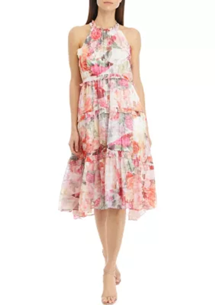 Women's Sleeveless Halter Neck Floral Printed Dress