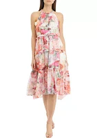 Women's Sleeveless Halter Neck Floral Printed Dress