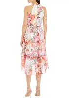 Women's Sleeveless Halter Neck Floral Printed Dress