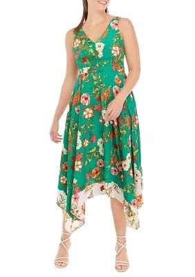 Women's Sleeveless V-Neck Floral Print Fit and Flare Midi Dress