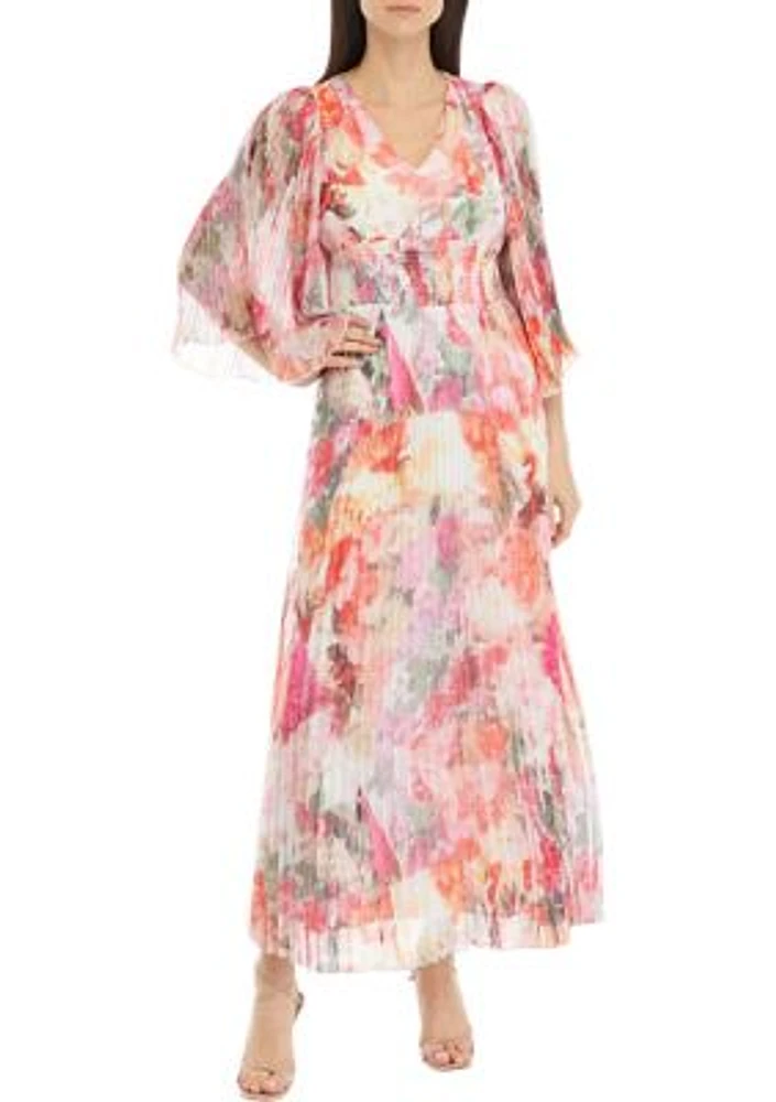 Women's Floral Printed V-Neck Maxi Dress