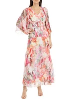 Women's Floral Printed V-Neck Maxi Dress