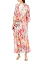 Women's Floral Printed V-Neck Maxi Dress