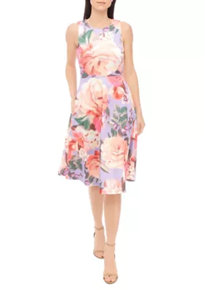 Women's Sleeveless Floral Print Fit and Flare Dress