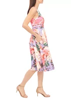 Women's Sleeveless Floral Print Fit and Flare Dress