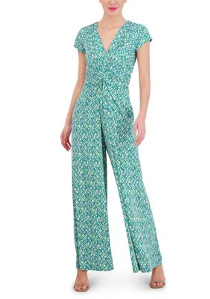 Women's V-Neck Ruched Waist Wide Leg Jumpsuit