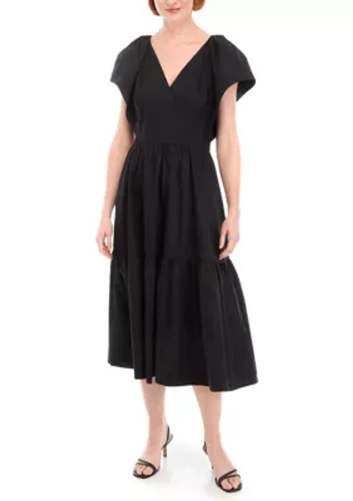 Women's Cap Sleeve V-Neck Cotton Fit and Flare Dress