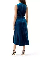 Women's Sleeveless Cowl Neck Solid Velvet Fit and Flare Dress