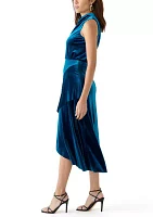 Women's Sleeveless Cowl Neck Solid Velvet Fit and Flare Dress