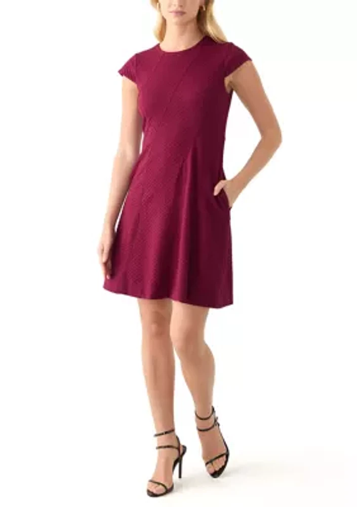 Women's Short Sleeve Crew Neck Solid Knit Fit and Flare Dress