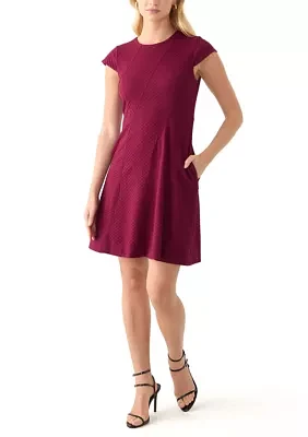 Women's Short Sleeve Crew Neck Solid Knit Fit and Flare Dress