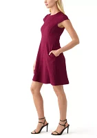 Women's Short Sleeve Crew Neck Solid Knit Fit and Flare Dress