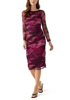 Women's Long Sleeve Crew Neck Printed Mesh Sheath Dress