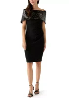 Women's Off the Shoulder Sequin Solid Sheath Dress