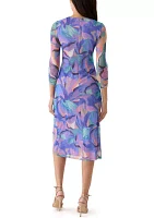 Women's Long Sleeve Geo Print Ruched Midi Dress