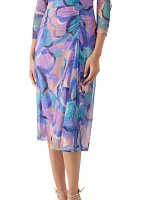 Women's Long Sleeve Geo Print Ruched Midi Dress