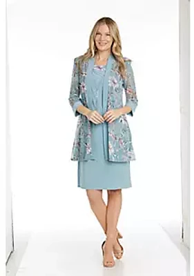 R & M Richards 2Pc Ity Floral Printed Jacket With Solid Tank And Detachable Necklace