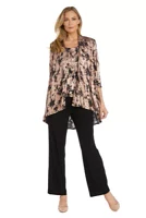 3 Pc Twinset Pantsuit A Foil Jacquard Print On Crinkle Fabric Matte Chiffon Pant And Detach Necklace