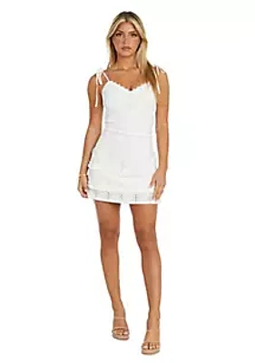 R & M Richards 1Pc Knit Eyelet Double Ruched Detail Short Dress