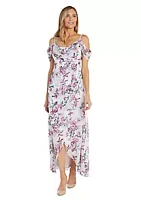 R & M Richards 1Pc Print Hi Multi Chiffon Surplice Dress With Modesty Front Cowl Neck