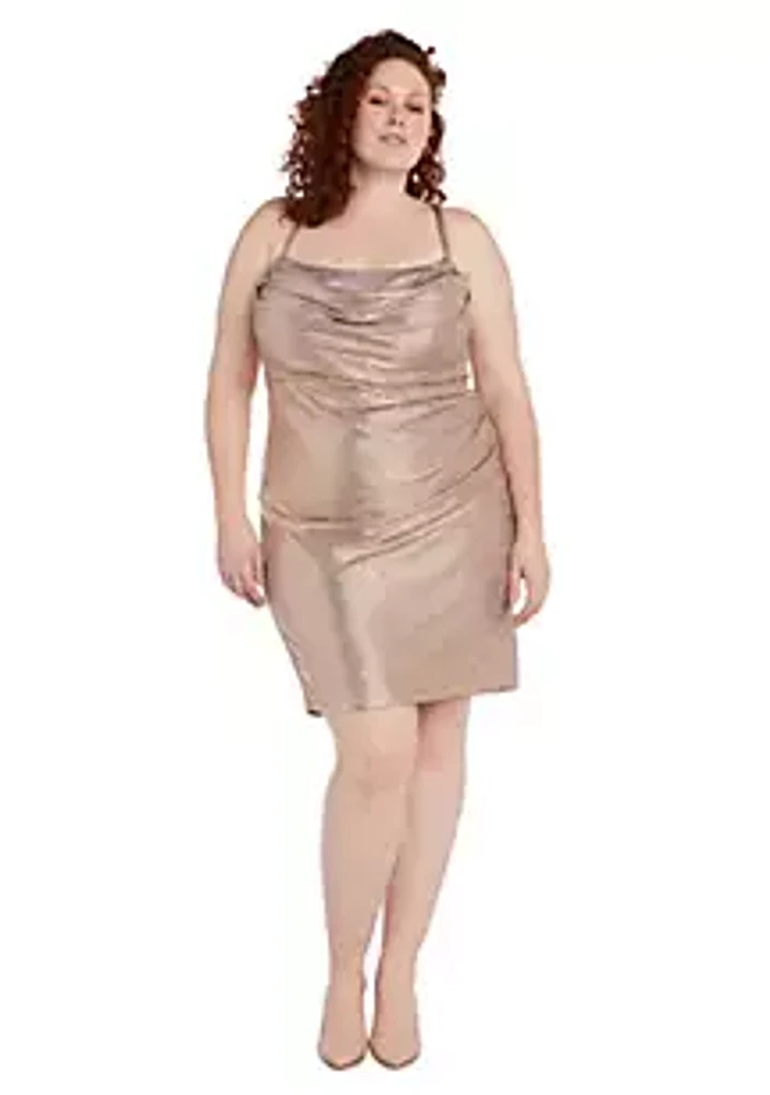 Morgan & Co. Short Shimmer W Draped Side And Soft Cowl Neck Back Shirred Detail X