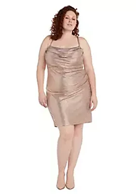 Morgan & Co. Short Shimmer W Draped Side And Soft Cowl Neck Back Shirred Detail X