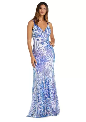 Long Feathered Pattern Sequin W Strappy Lace Up Back