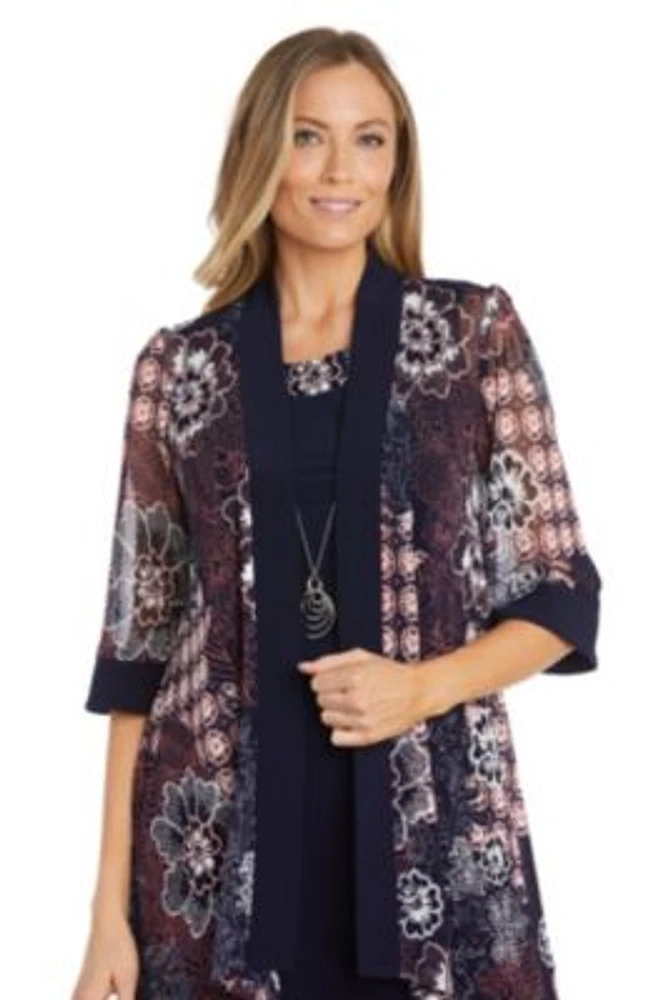 2Pc Puff Print And Ity Banded Swing Jacket Dress