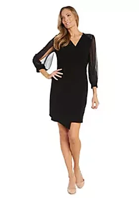 R & M Richards 1Pc Surplice Dress With Shoulder Detail And Balloon Sleeves