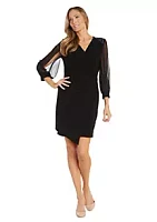 R & M Richards 1Pc Surplice Dress With Shoulder Detail And Balloon Sleeves