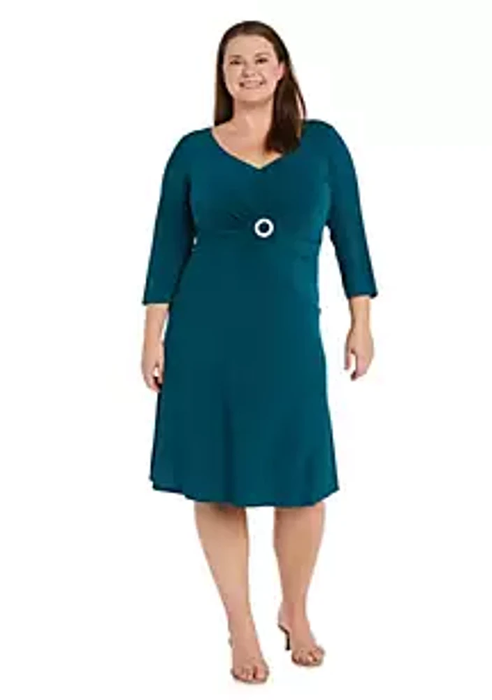R & M Richards 1Pc Ruched O Ring Detail Fit And Flare Ity Dress