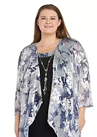 R & M Richards 2Pc Jacket Dress With Pleated Printed Lurex Flyaway Jkt And Tank Detachable Necklace