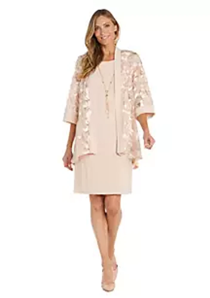 R & M Richards 2Pc Jacket Dress Embroidered And Sequin Cutout With Solid Tank