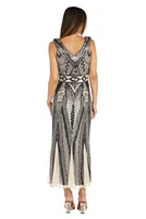 Midi Length 2 Tone Beaded Dress With Contrast Lining A Godet Skirt