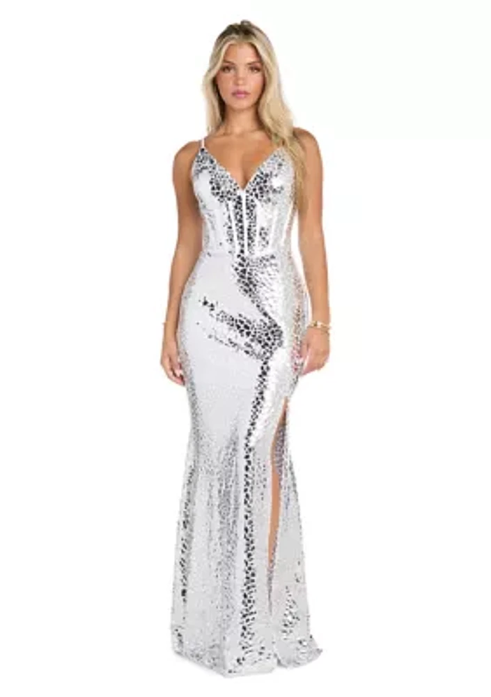 Sleeveless V-Neck Sequin Gown