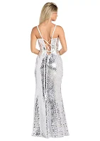 Sleeveless V-Neck Sequin Gown