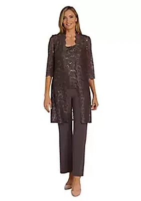 R & M Richards Petite Scallop Lace Jacket Shell and Pants Set