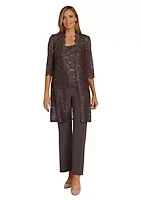 R & M Richards Petite Scallop Lace Jacket Shell and Pants Set