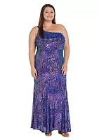 Nightway Long One Shoulder Swirl Patterened Sequins